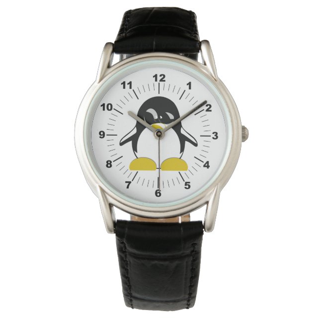 Relógio Penguin Black Leather Strap Watch (Frente)