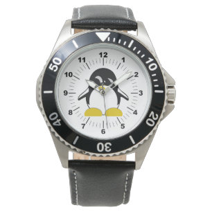 Relógio Penguin Black Leather Strap Watch