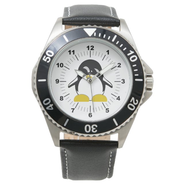 Relógio Penguin Black Leather Strap Watch (Frente)