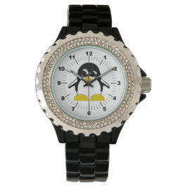 Relógio Penguin Rhinestone Black Enamel Watch