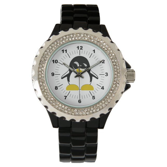 Relógio Penguin Rhinestone Black Enamel Watch (Frente)