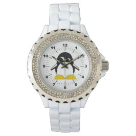 Relógio Penguin Rhinestone White Enamel Watch