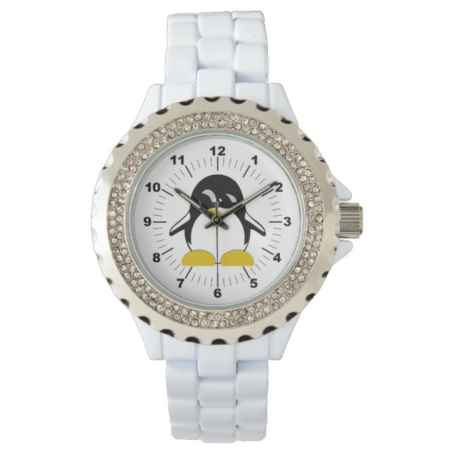 Relógio Penguin Rhinestone White Enamel Watch (Frente)