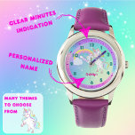 Relógio Pequenas Crianças Do Rainbow Unicorn Aprendendo A<br><div class="desc">Ajude o seu filho mestre de contar o tempo com este adorável Unicorn Kids Learning Watch! Apresentando um giro unicórnio de desenho animado, um vibrante arco-íris e faíscas, e mistura de cores mágicas vibrantes e moles, este relógio combina diversão com funcionalidade. Projetado para ensinar as crianças a ler relógios analógicos,...</div>