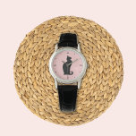 Relógio Perfil de Cat Preto<br><div class="desc">Um relógio bonito com um design gráfico original do Mango Moon Studio. O rosto do relógio exibe uma silhueta de gato preto elegante contra um fundo rosa pálido, criando um encantador contraste que adiciona um toque de capricho ao seu pulso.</div>