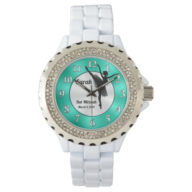 Relógio Personalizado Ballerina Watch, Bat Mitzvah Gift (Frente)