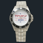 Relógio Personalizado Donald Trump 2024 Retire a América<br><div class="desc">Mostre seu apoio em estilo com o nosso Donald Trump 2024 Personalizado, Leve a America Back Watch! Este cronograma ousado apresenta o slogan Take America Back, fazer declaração de patriotismo e compromisso com as eleições de 2024. Com um design de relógio personalizável e materiais duráveis e de alta qualidade, esse...</div>