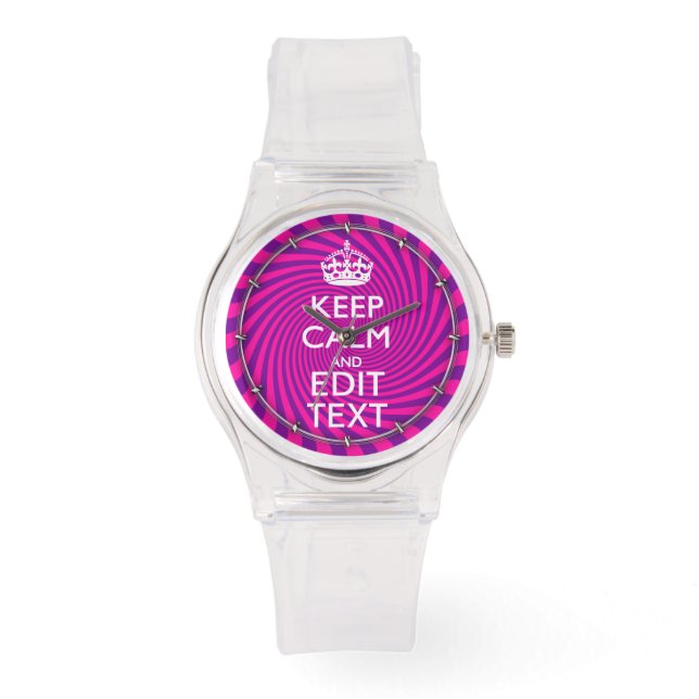 Relógio Personalize Your Keep Calm Saying on Pink Swirl (Frente)