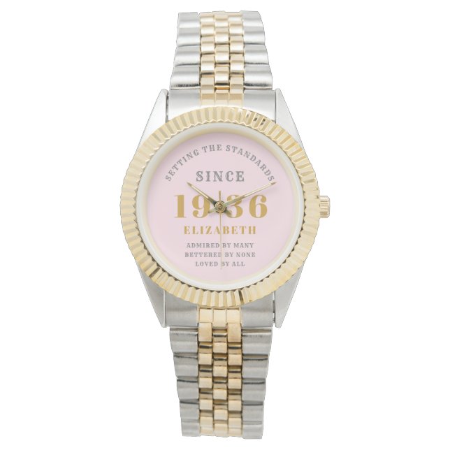Relógio Personalized 90th Birthday Chic Pink Gold Woman's (Frente)