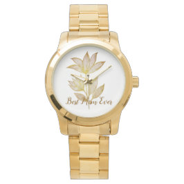 Relógio Personalized Best Mom Ever Golden Floral