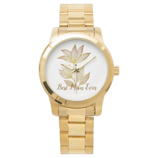 Relógio Personalized Best Mom Ever Golden Floral (Frente)