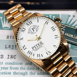 Relógio Personalized black and White initial monogrammed