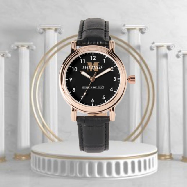 Relógio Personalized Black Modern Initial Name (Criador carregado)