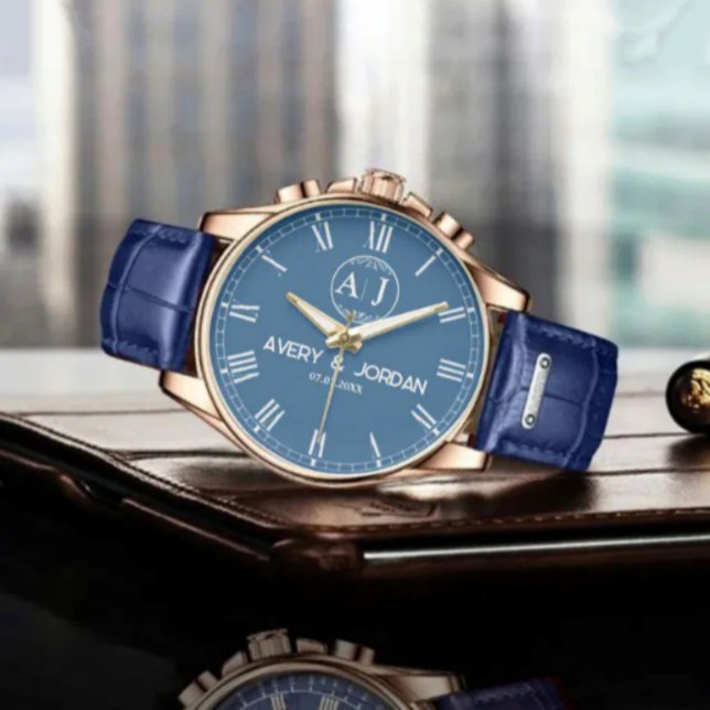 Relógio Personalized Blue Roman Numeral Luxury Custom Gift (Criador carregado)