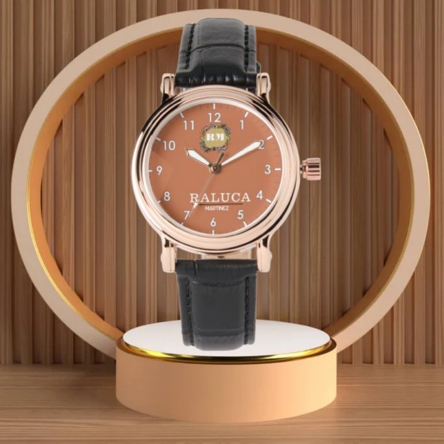 Relógio Personalized Caramel Royal Crest custom name (Criador carregado)