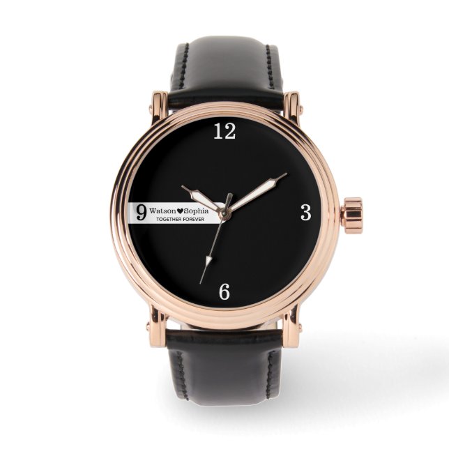 Relógio Personalized Couple Name | Love Quote Black  (Frente)