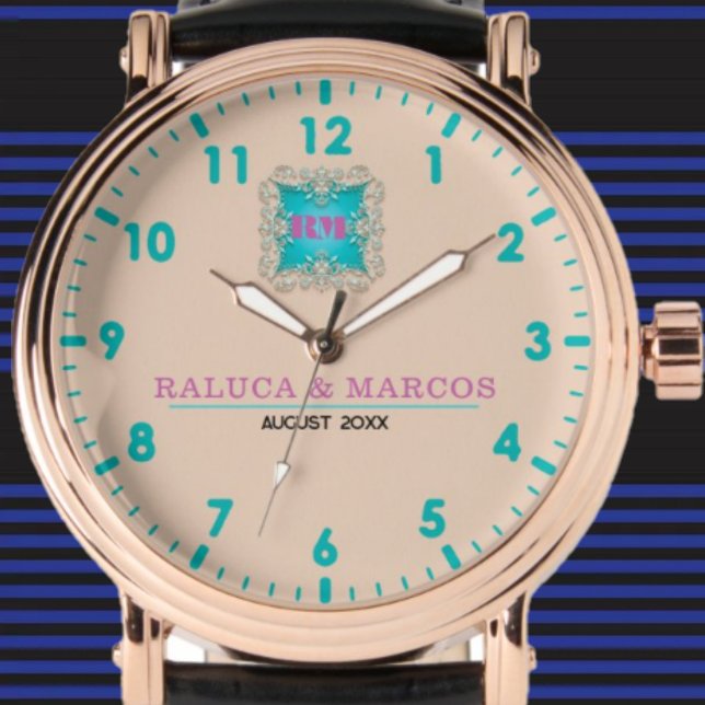 Relógio Personalized couple names elegant pink (Criador carregado)