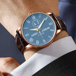 Relógio Personalized Couple Names Initials Monogram Navy