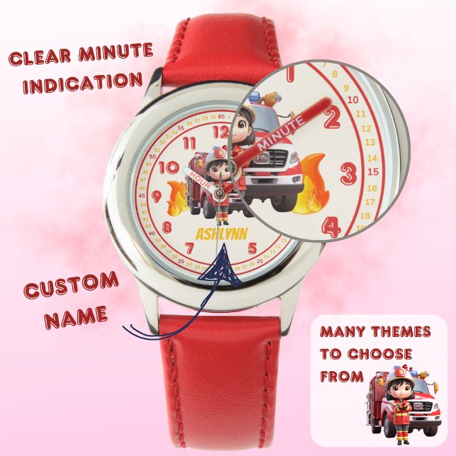 Relógio Personalized Cute Girl Firefighter Girls Learning (Criador carregado)
