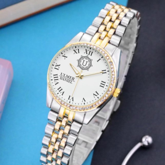 Relógio Personalized Elegant Monogram Custom Name & Initia (Criador carregado)