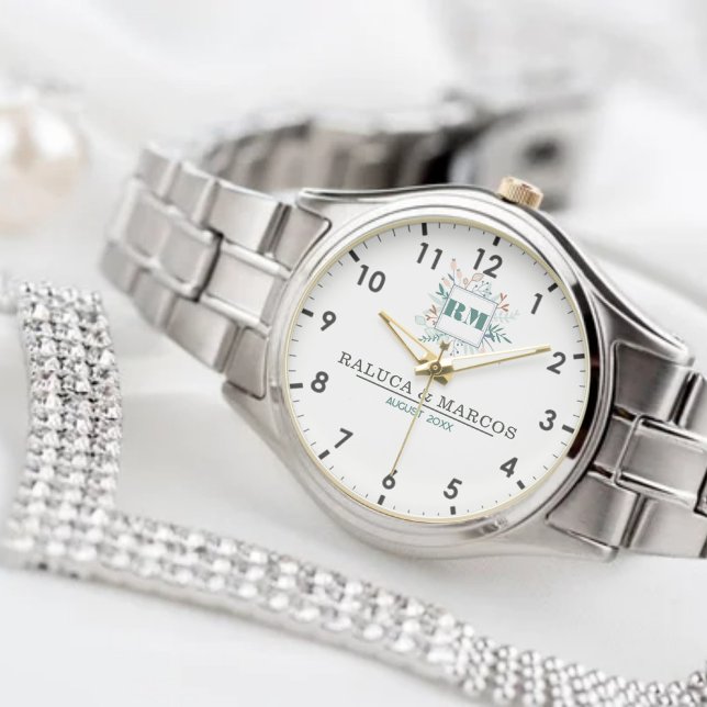 Relógio Personalized Floral Monogram Couples (Criador carregado)