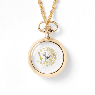 Relógio Personalized Gold Pocket Watch with Initial M 