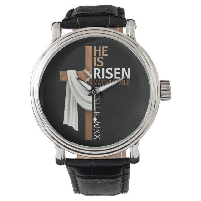 Relógio Personalized He Is Risen Vintage Easter Cross (Frente)