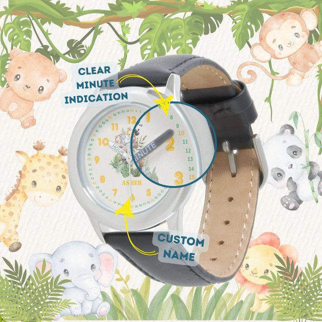 Relógio Personalized Jungle Safari Learn to Tell Time Kids (Criador carregado)