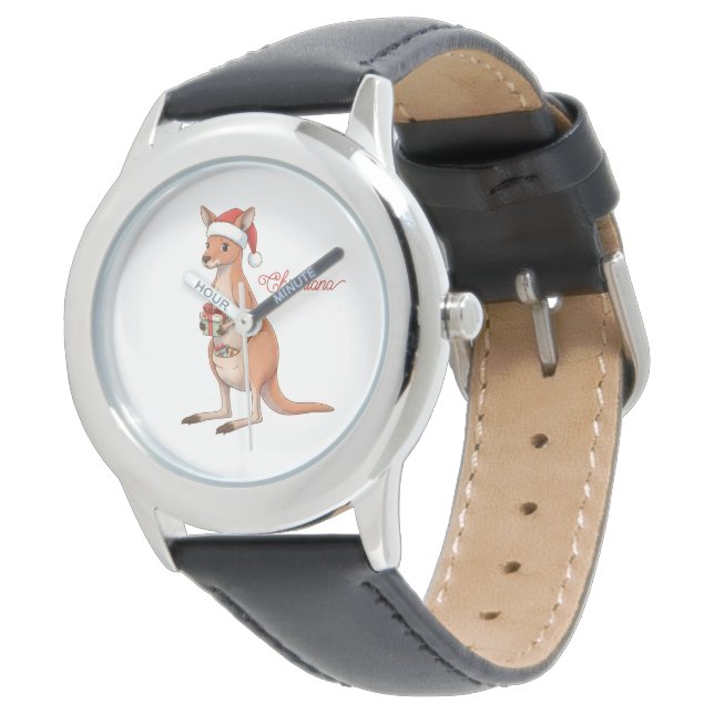 Relógio Personalized Kangaroo With Santa Hat Christmas (Angular)