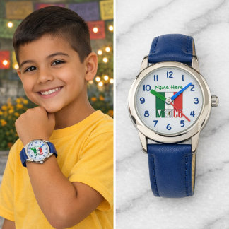 Relógio Personalized Kids Mexico Flag Blue Face