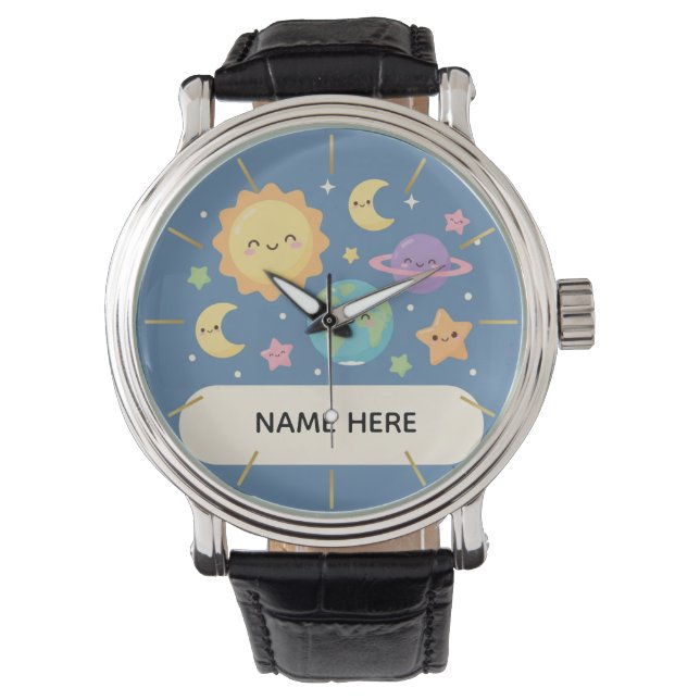 Relógio Personalized Kids Watch with Name Cute Space Theme (Frente)