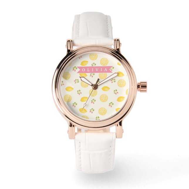 Relógio Personalized Lemon Floral Summer Custom Name (Frente)