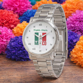 Relógio Personalized Mexico Flag Roman Numeral Men's