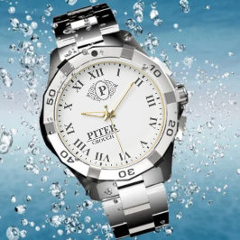 Relógio Personalized Monogram and Name black and white