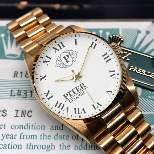 Relógio Personalized Monogram and Name black and white (Criador carregado)