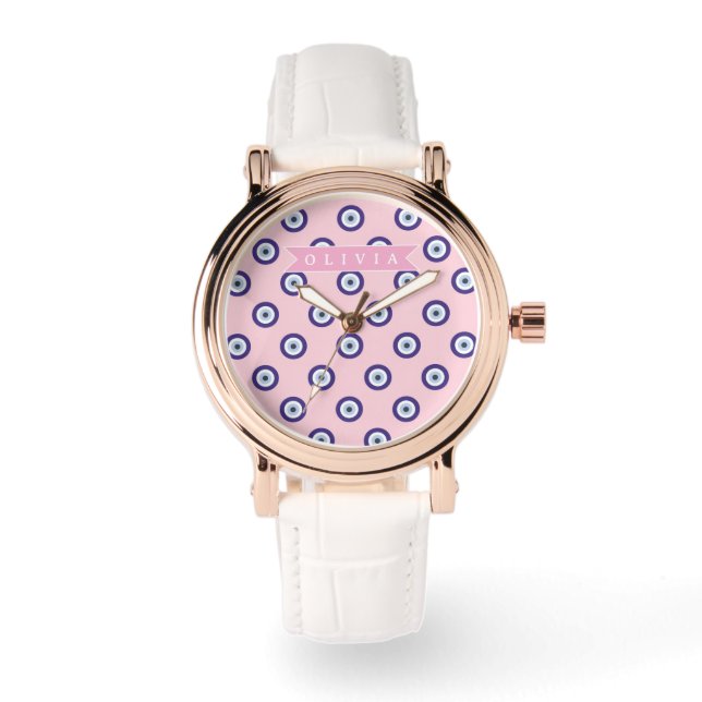 Relógio Personalized Pink Evil Eye Pattern Gifts With Name (Frente)