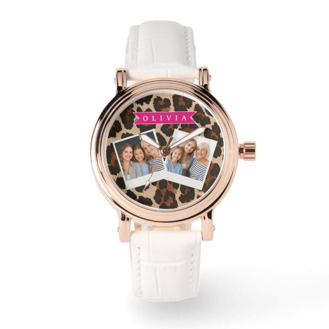 Relógio Personalized Pink Leopard Print Chic Animal Print (Frente)