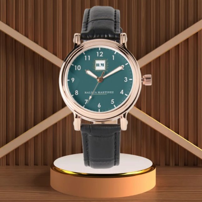Relógio Personalized Teal Minimal custom name green (Criador carregado)