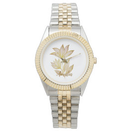 Relógio Personalized Two-Tone Golden Floral Watch