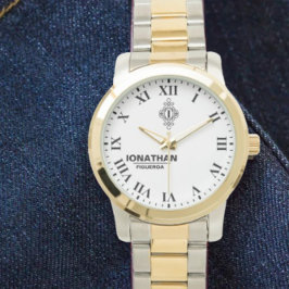 Relógio Person's black and white Monogrammed Initial