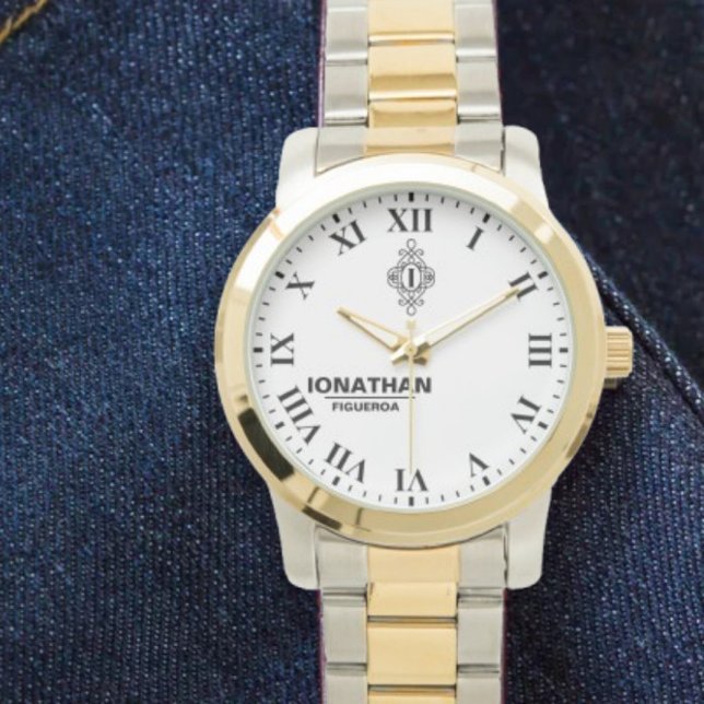 Relógio Person's black and white  Monogrammed Initial  (Criador carregado)