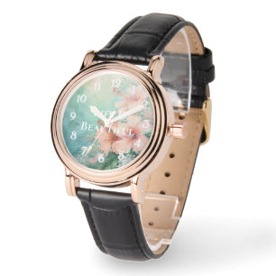 Relógio Pêssego Branco Tropical Hibiscus Floral
