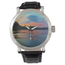 Pêssego e Sunset Azul no lago de montanha