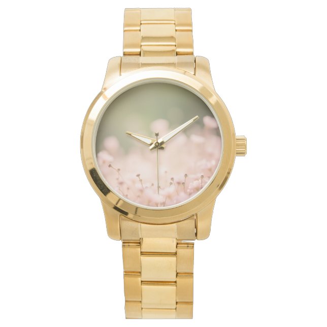 Relógio Pêssego Pequeno Bokeh Floral Pequenas Flores Pulso (Frente)