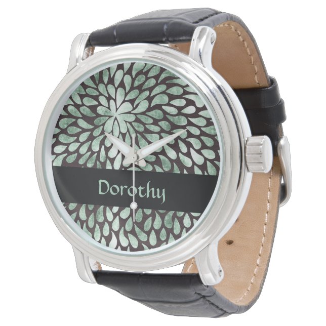 Relógio Pétalas verdes gradativas a preto (Angular)