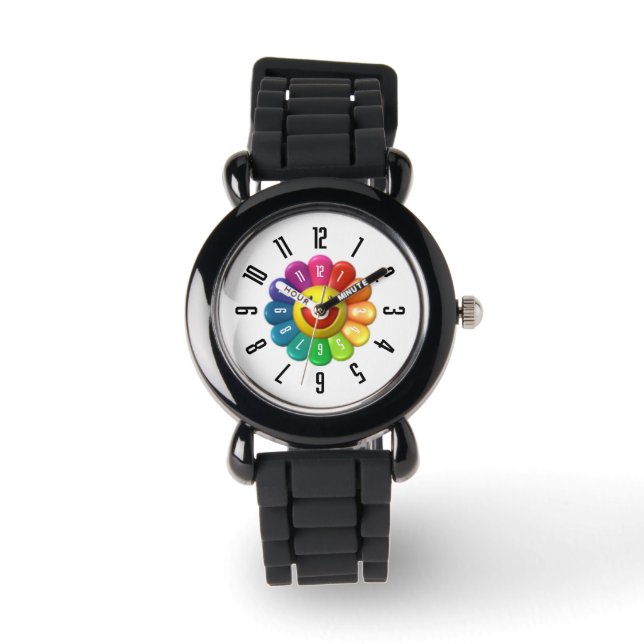 Relógio PicleKids™ Rainbow Flower Kids Black Watch (Frente)