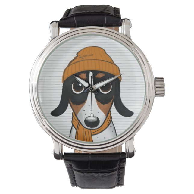Relógio Piebald Dachshund Hipster Cute Watch (Frente)