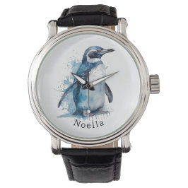 Relógio Pinguim Aquarela Ártico Azure, personalizado