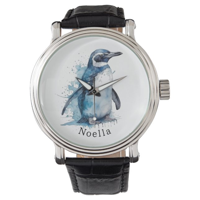 Relógio Pinguim Aquarela Ártico Azure, personalizado (Frente)