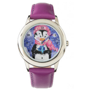 Relógio Pinguim de Natal com Gift Watch